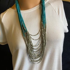 Fabulous turquoise and silver multi beaded layered necklace